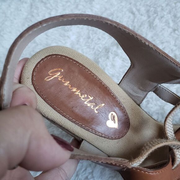 Gunmetal Leather Strappy Chunky Wedge Sandals - Picture 2 of 6